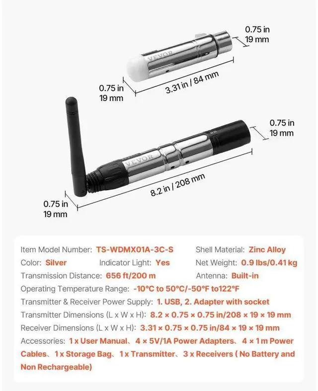 Alt view image 7 of 7 - VEVOR DMX Wireless Receiver Transmitter Controller for LED Stage Light 4 PCs Silver