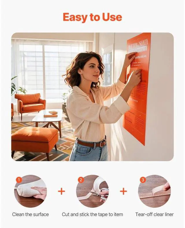 Alt view image 5 of 14 - VEVOR Double Sided Tape Heavy Duty, 16 ft Long Nano Mounting Tape, Strong Adhesive & Reusable, Clear Two Sided Wall Tape, Removable Poster Picture Hanging Strips for Home, Office, Car, Outdoor Use