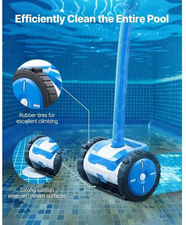 Alt view image 2 of 7 - VEVOR Suction Pool Cleaner, Automatic Pool Vacuum Cleaner, Suction Side Automatic Pool Cleaner, Suction Vacuum Pool Sweeper with 2 Wheels, for In-ground Pool and Above-Ground Pool Up to 20 x 40 ft