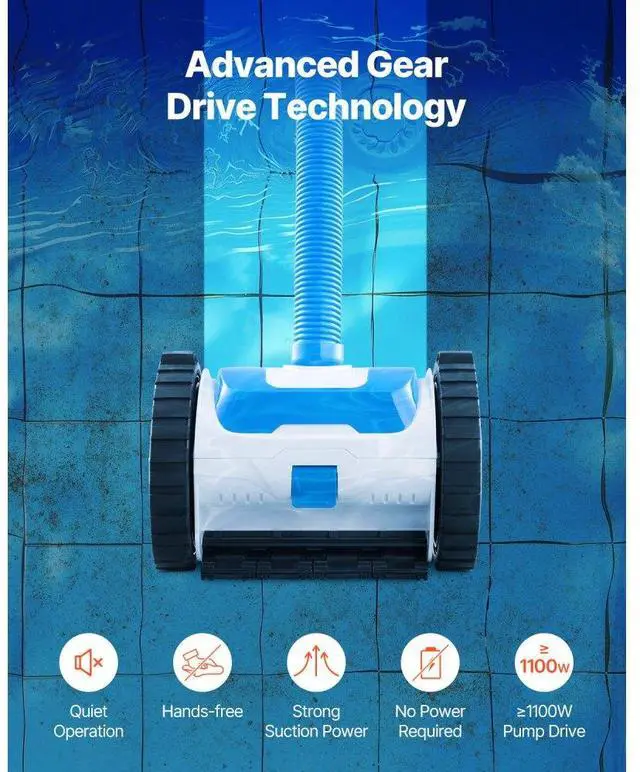Alt view image 3 of 7 - VEVOR Suction Pool Cleaner, Automatic Pool Vacuum Cleaner, Suction Side Automatic Pool Cleaner, Suction Vacuum Pool Sweeper with 2 Wheels, for In-ground Pool and Above-Ground Pool Up to 20 x 40 ft