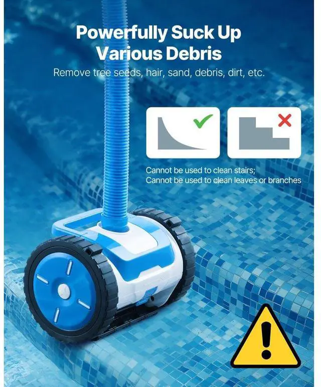 Alt view image 6 of 7 - VEVOR Suction Pool Cleaner, Automatic Pool Vacuum Cleaner, Suction Side Automatic Pool Cleaner, Suction Vacuum Pool Sweeper with 2 Wheels, for In-ground Pool and Above-Ground Pool Up to 20 x 40 ft