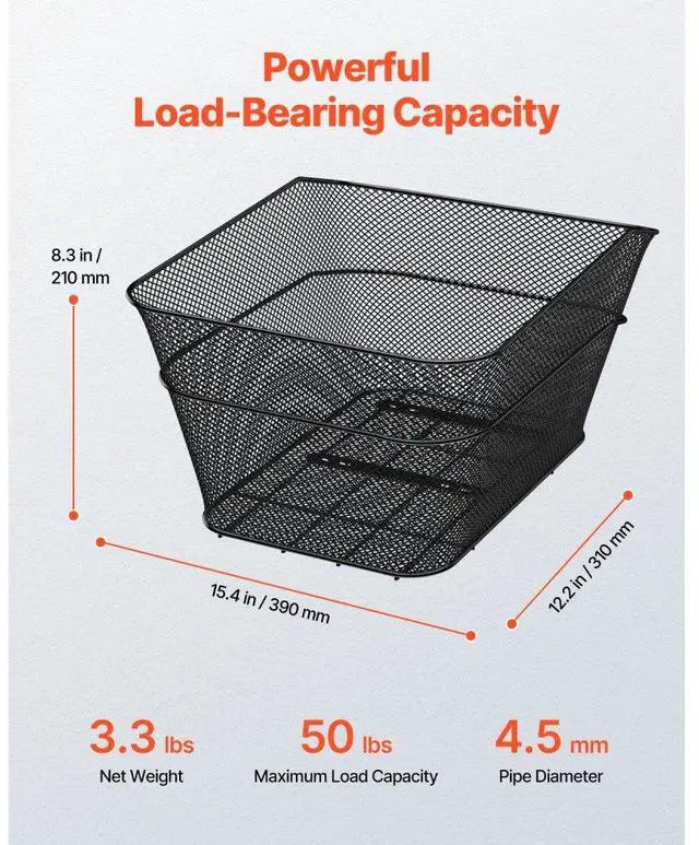Alt view image 2 of 7 - Rear Bike Basket Wire Mesh Bicycle Basket with Cargo Net Waterproof Cover