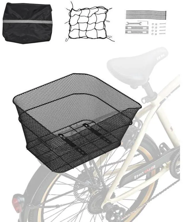 Main image of Rear Bike Basket Wire Mesh Bicycle Basket with Cargo Net Waterproof Cover