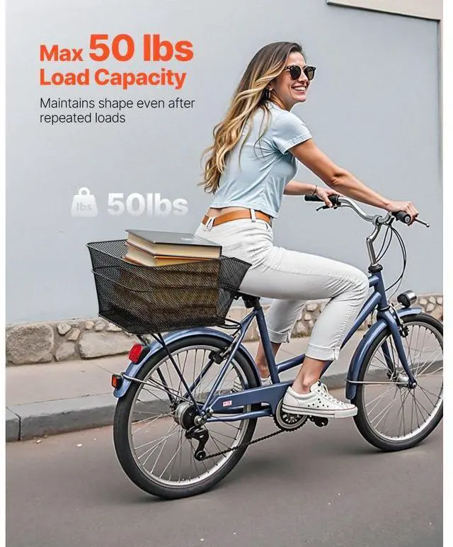 Alt view image 3 of 7 - Rear Bike Basket Wire Mesh Bicycle Basket with Cargo Net Waterproof Cover