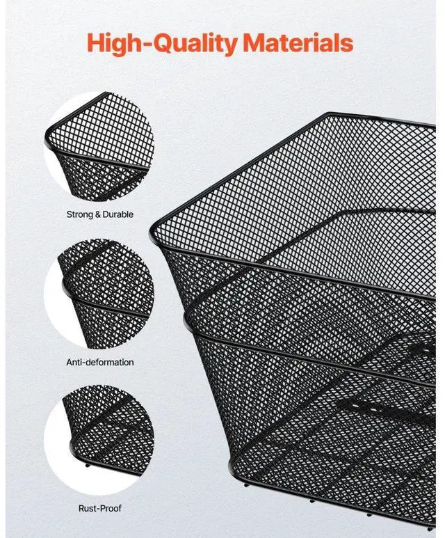 Alt view image 5 of 7 - Rear Bike Basket Wire Mesh Bicycle Basket with Cargo Net Waterproof Cover