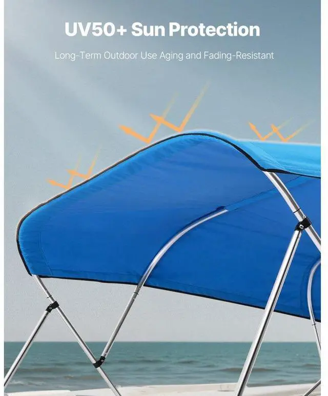 Alt view image 4 of 7 - 4 Bow Boat Bimini Tops 96"Lx(97"-103")W Awning Top Replacement Pacific Blue