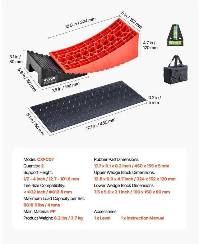 Alt view image 7 of 7 - VEVOR Camper Levelers 2 Packs RV Leveling Blocks 8818.5 lbs 4" Leveling Height