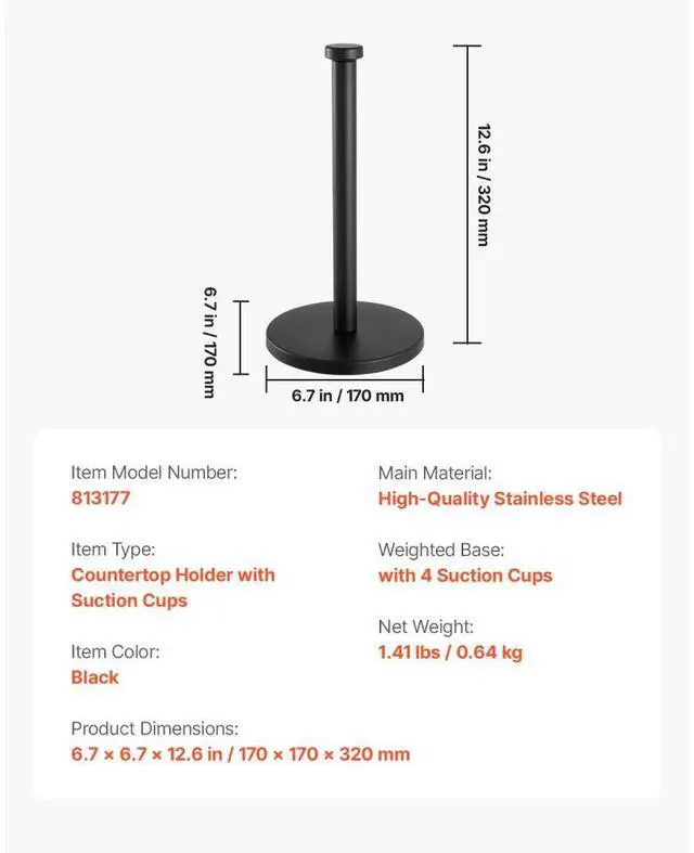 Alt view image 7 of 7 - VEVOR Paper Towel Holder Countertop Stainless Steel Paper Towel Stand for Kitchen