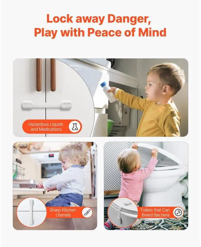 Alt view image 2 of 7 - VEVOR Child Safety Strap Locks 8 Pcs 3M Adhesive Cabinet Drawer Door Cupboard Latches