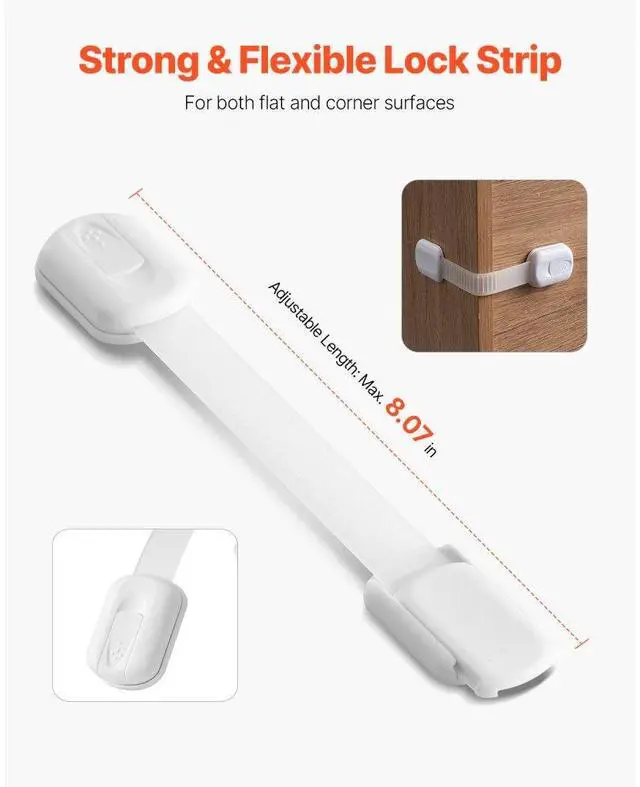 Alt view image 3 of 7 - VEVOR Child Safety Strap Locks 8 Pcs 3M Adhesive Cabinet Drawer Door Cupboard Latches