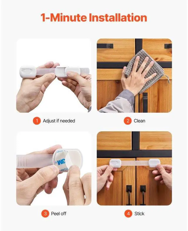 Alt view image 5 of 7 - VEVOR Child Safety Strap Locks 8 Pcs 3M Adhesive Cabinet Drawer Door Cupboard Latches