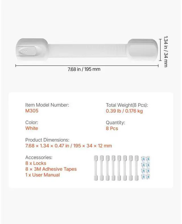 Alt view image 7 of 7 - VEVOR Child Safety Strap Locks 8 Pcs 3M Adhesive Cabinet Drawer Door Cupboard Latches