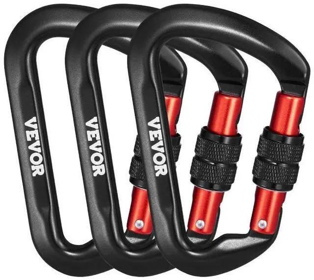 Main image of VEVOR  Climbing Carabiner Clips, 3 PCS Heavy Duty Caribiner, Professional 30 KN / 6744 lbs Spindle Strength, Large D-Shaped for Hiking,Rappelling,Rescue,Dog Leash,Hammocks, Swings