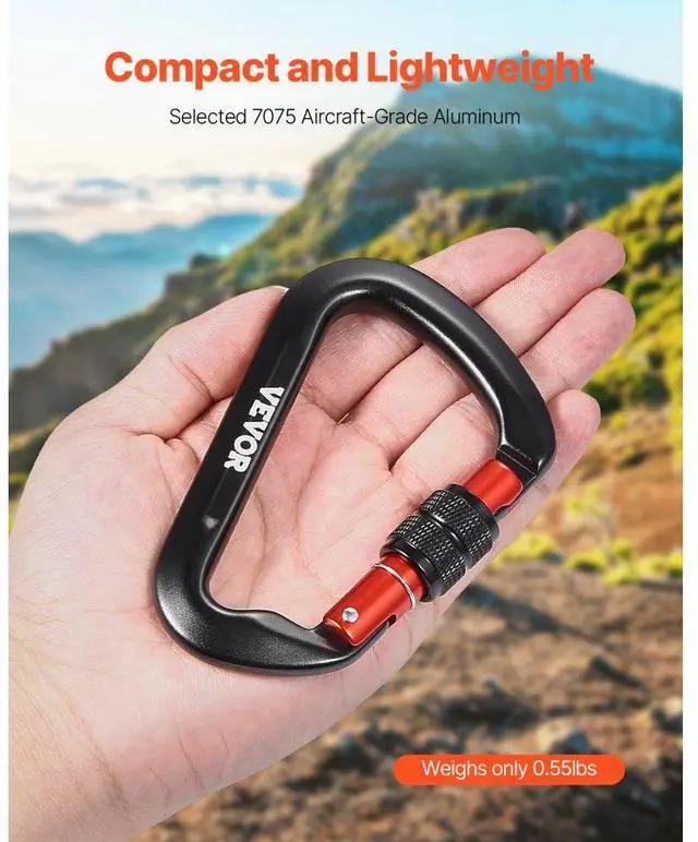 Alt view image 4 of 7 - VEVOR  Climbing Carabiner Clips, 3 PCS Heavy Duty Caribiner, Professional 30 KN / 6744 lbs Spindle Strength, Large D-Shaped for Hiking,Rappelling,Rescue,Dog Leash,Hammocks, Swings