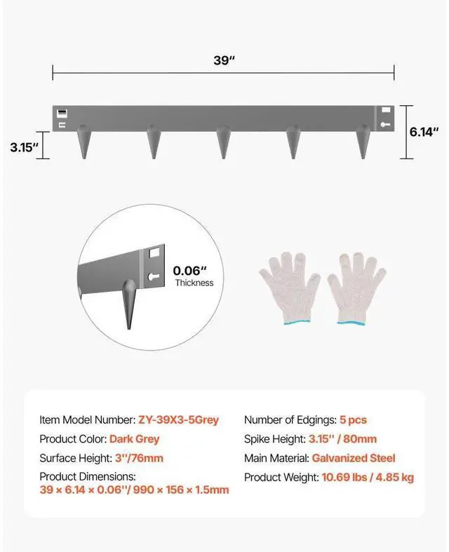 Alt view image 7 of 7 - VEVOR Steel Landscape Edging 5 Packs 39 x 3in Rust-Resistant Edging Border Dark Gray