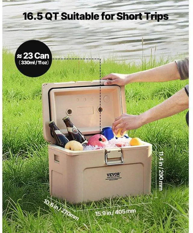 Alt view image 2 of 7 - VEVOR Portable Cooler 16.5 QT Insulated Hard Cooler 23 Can Capacity with Cup Holder