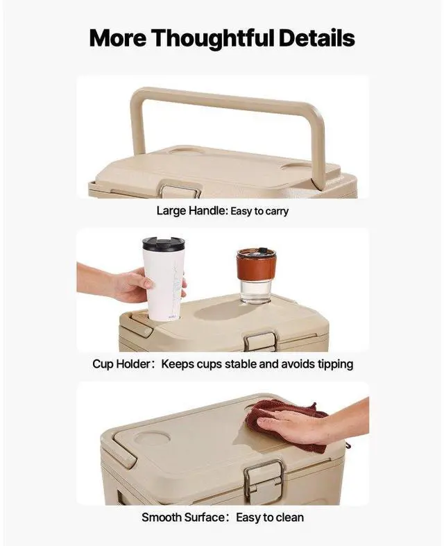 Alt view image 5 of 7 - VEVOR Portable Cooler 16.5 QT Insulated Hard Cooler 23 Can Capacity with Cup Holder