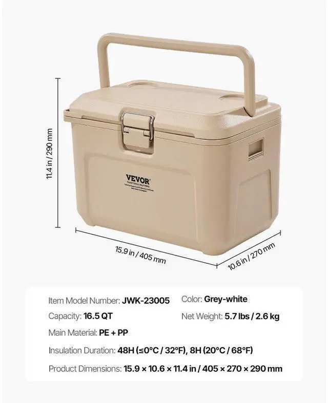 Alt view image 7 of 7 - VEVOR Portable Cooler 16.5 QT Insulated Hard Cooler 23 Can Capacity with Cup Holder