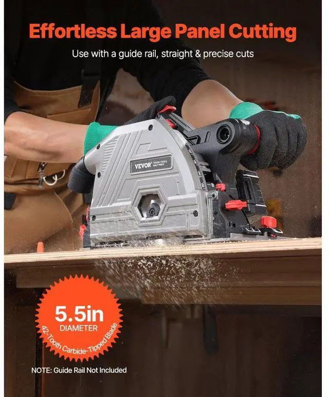 Alt view image 3 of 7 - VEVOR Cordless Track Saw 5-1/2 in Plunge-Cut Circular Saw Kit 20V Battery (Tool Only)