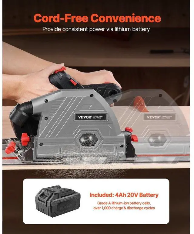 Alt view image 2 of 7 - VEVOR Cordless Track Saw 5-1/2 in Plunge-Cut Circular Saw Kit 20V Battery (Tool Only)