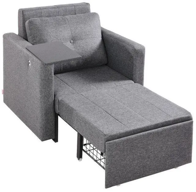 Main image of VEVOR  Sleeper Sofa Bed, Convertible Sleeper Bed with Side Pocket, Pillow, Armrest and Desk Board, 5 Adjustable Angles Backrest, Single Pull Out Sofa Couch with 2 Wheels and Bottom Storage, Gray