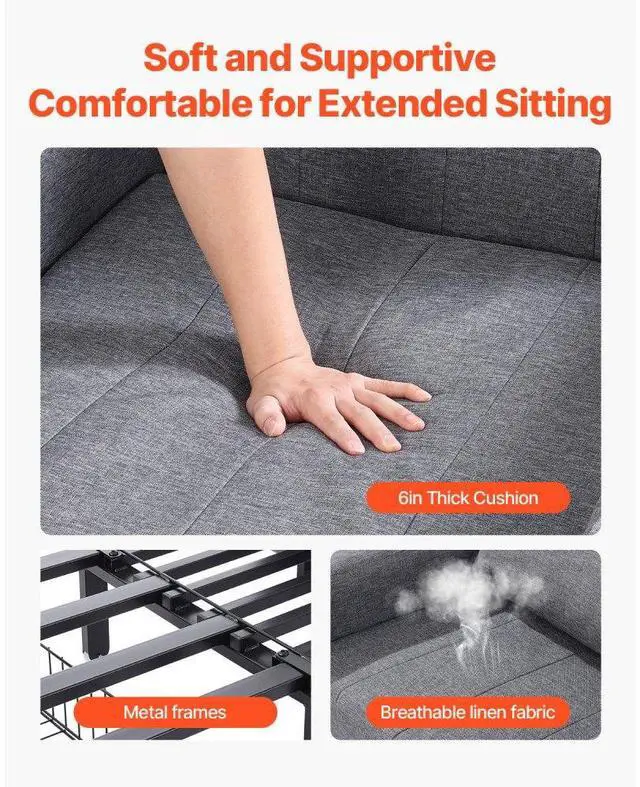 Alt view image 5 of 7 - VEVOR  Sleeper Sofa Bed, Convertible Sleeper Bed with Side Pocket, Pillow, Armrest and Desk Board, 5 Adjustable Angles Backrest, Single Pull Out Sofa Couch with 2 Wheels and Bottom Storage, Gray