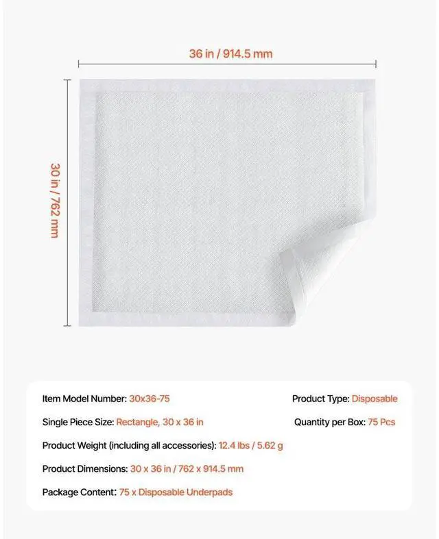 Alt view image 7 of 7 - VEVOR Disposable Underpads 30"x36" Incontinence Bed Pads for Bed Sofa Mattress 75 Pack