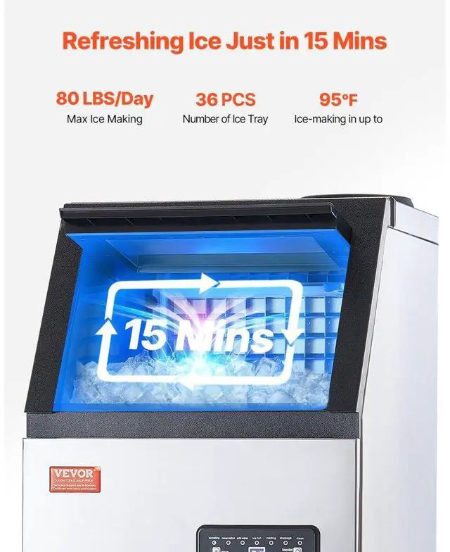 Alt view image 2 of 7 - VEVOR Commercial Ice Maker Freestanding Cabinet Machine 80lbs/24H 36 Ice Cubes