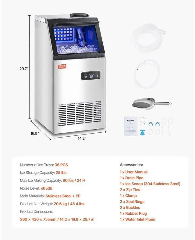 Alt view image 7 of 7 - VEVOR Commercial Ice Maker Freestanding Cabinet Machine 80lbs/24H 36 Ice Cubes