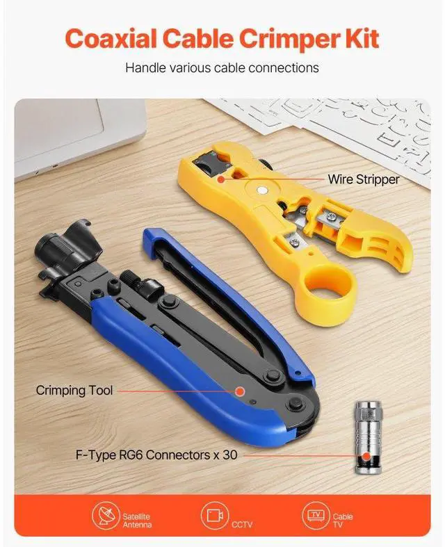 Alt view image 2 of 7 - VEVOR Coax Cable Crimper Kit Coaxial Cable Compression Tool Kit with Crimp Tool