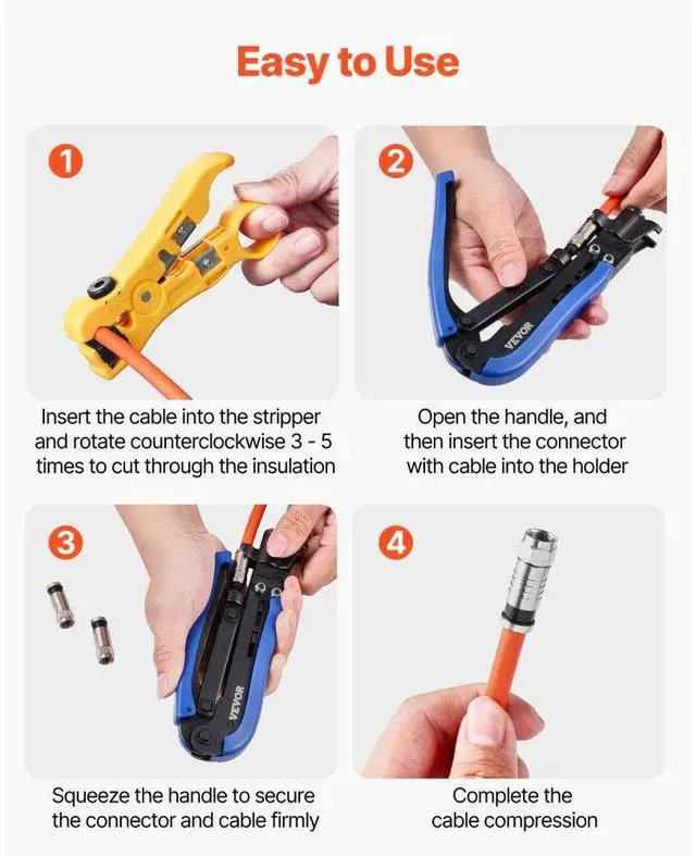 Alt view image 6 of 7 - VEVOR Coax Cable Crimper Kit Coaxial Cable Compression Tool Kit with Crimp Tool