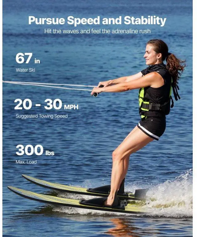 Alt view image 2 of 7 - VEVOR  67-inch Water Skis Combo Adults Water Skis with X-9 Adjustable Bindings