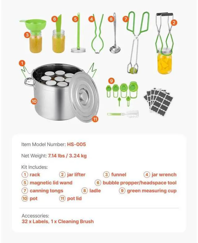 Alt view image 7 of 7 - VEVOR Canning Supplies Starter Kit 11 Pieces Stainless Steel Water Bath Cannner