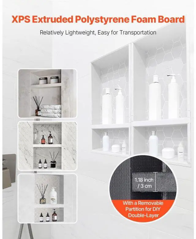 Alt view image 3 of 7 - VEVOR Shower Niche 16"x 32"+ 16"x 32"Recessed Wall Shelf for Bathroom