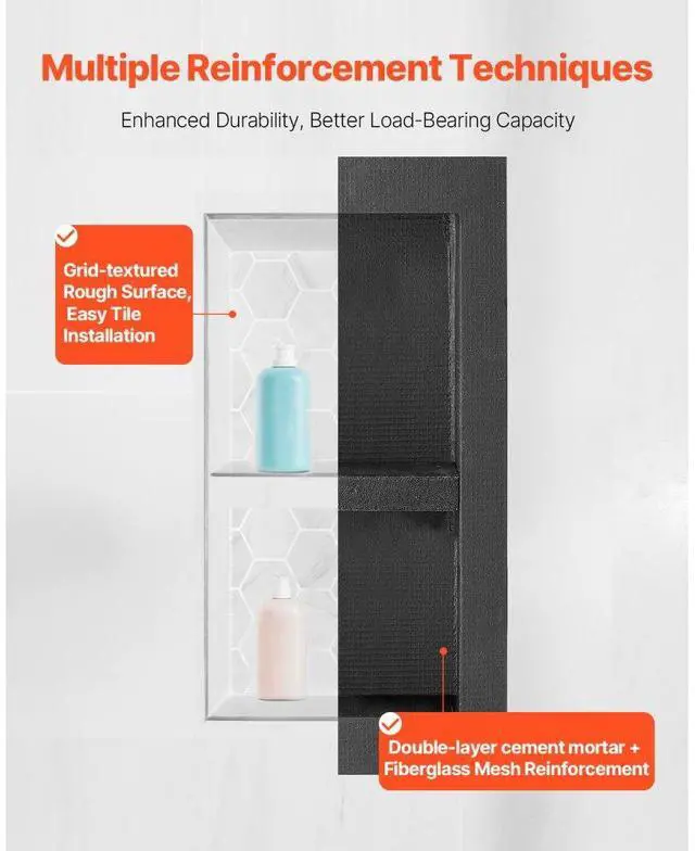 Alt view image 4 of 7 - VEVOR Shower Niche 16"x 32"+ 16"x 32"Recessed Wall Shelf for Bathroom