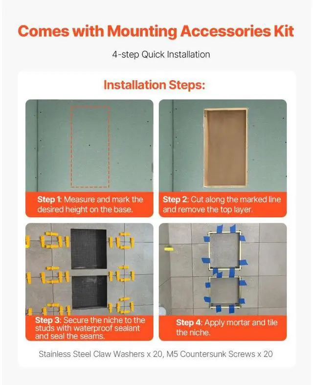 Alt view image 5 of 7 - VEVOR Shower Niche 16"x 32"+ 16"x 32"Recessed Wall Shelf for Bathroom