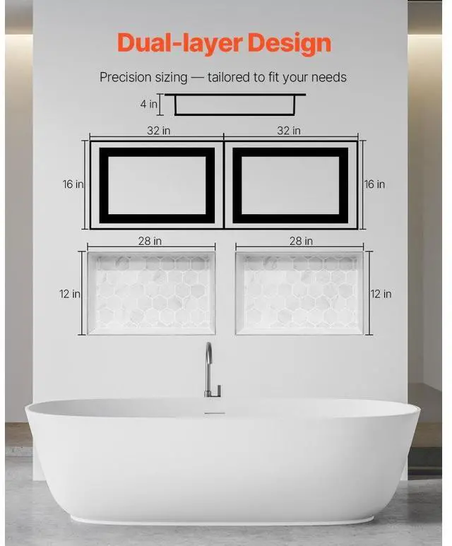 Alt view image 6 of 7 - VEVOR Shower Niche 16"x 32"+ 16"x 32"Recessed Wall Shelf for Bathroom