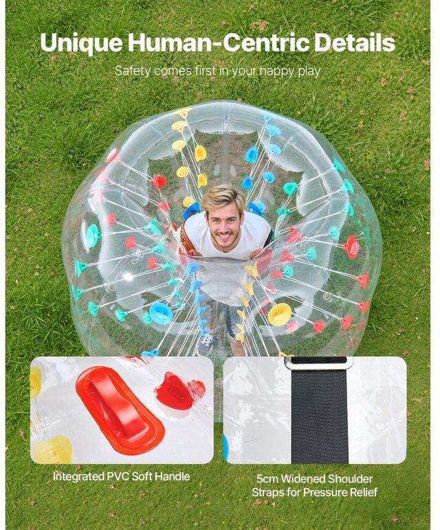 Alt view image 4 of 7 - VEVOR 1-Pack 5FT/1.5M Inflatable Bumper Balls PVC Body Sumo Zorb Ball Outdoor Game
