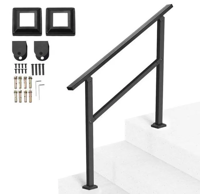 Main image of VEVOR Outdoor Handrails for 2-3 Step Stairs Black Square Tube Easy Install for Senior
