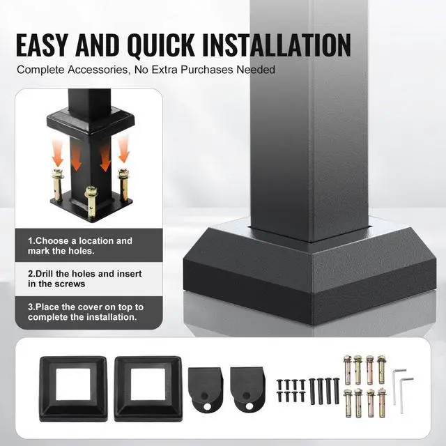 Alt view image 4 of 7 - VEVOR Outdoor Handrails for 2-3 Step Stairs Black Square Tube Easy Install for Senior