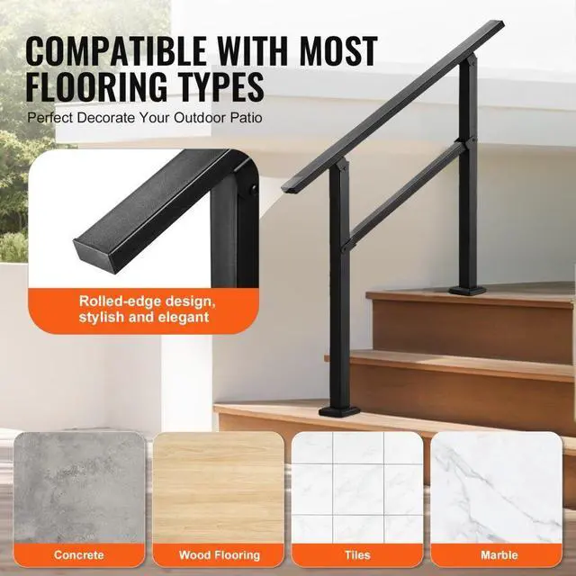 Alt view image 5 of 7 - VEVOR Outdoor Handrails for 2-3 Step Stairs Black Square Tube Easy Install for Senior