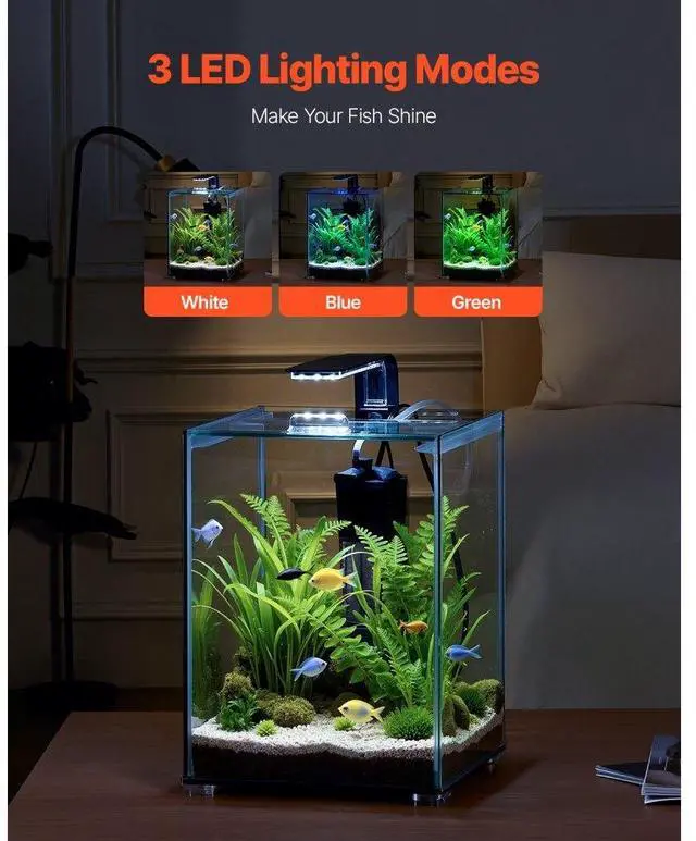 Alt view image 3 of 7 - VEVOR 5 Gallon Fish Tank Aquarium Smart Square Clear Glass 3 Color Self Cleaning