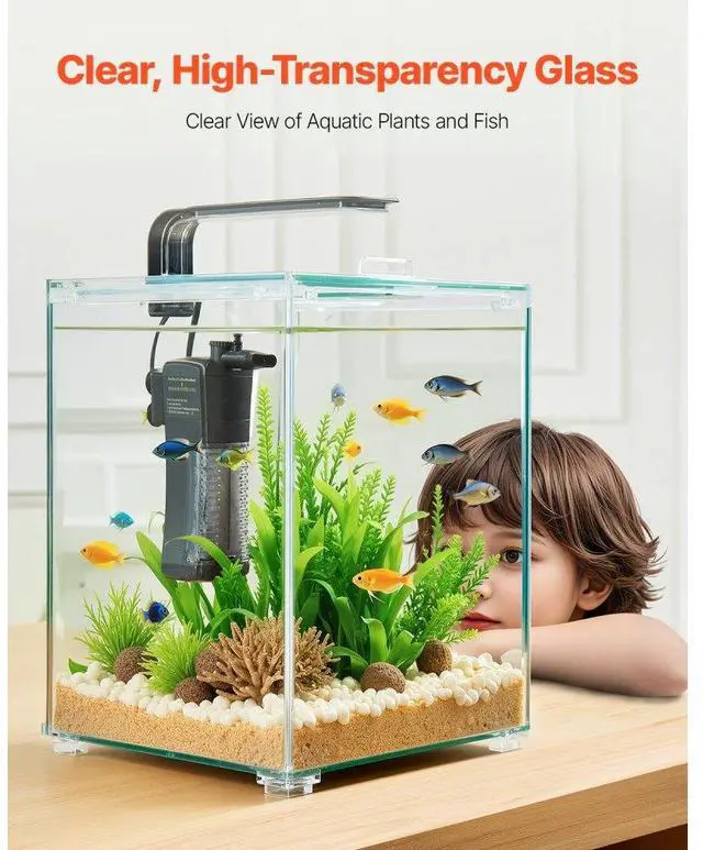 Alt view image 5 of 7 - VEVOR 5 Gallon Fish Tank Aquarium Smart Square Clear Glass 3 Color Self Cleaning