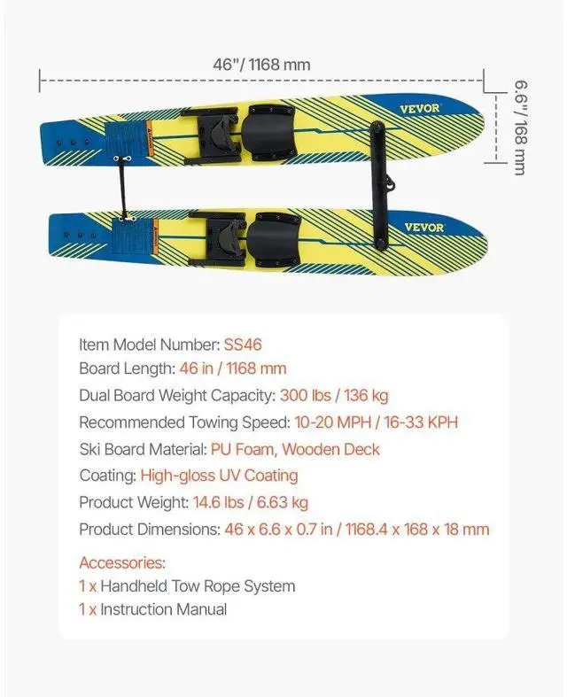Alt view image 7 of 7 - VEVOR 46-inch Water Skis Combo Training Water Skis with X-7 Adjustable Bindings