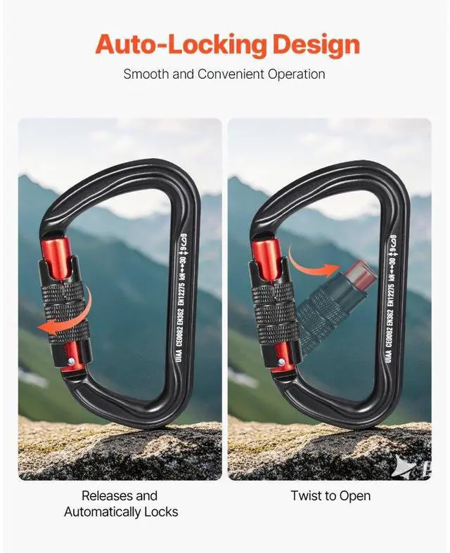 Alt view image 3 of 7 - VEVOR 3 PCS Auto Locking Carabiner Clips Heavy Duty 30 KN for Climbing Hiking