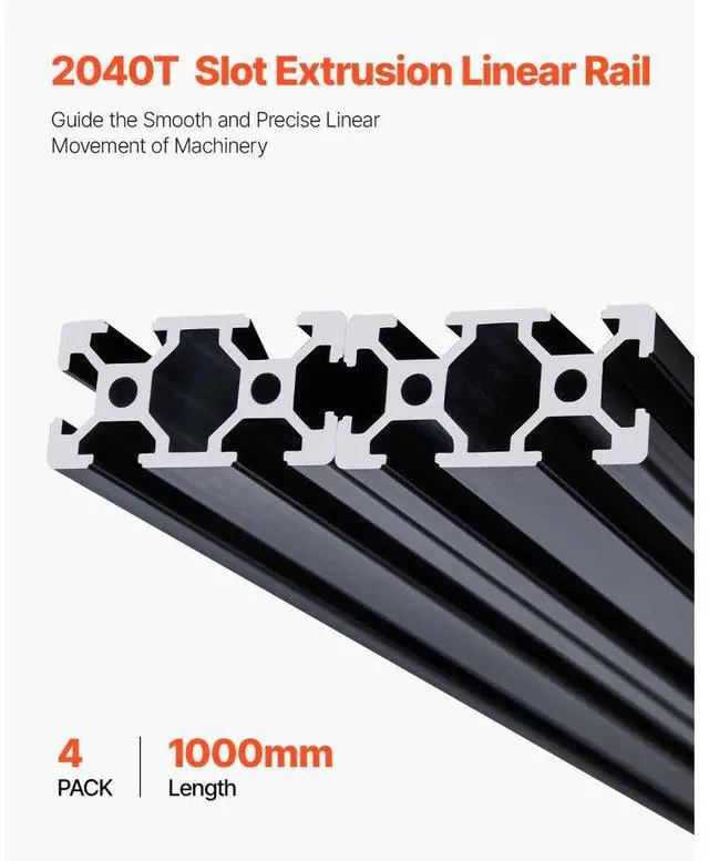 Alt view image 2 of 7 - VEVOR 4PCS 39.4 in (1000 mm) T Slot 2040 Aluminum Extrusion Anodized Linear Rail