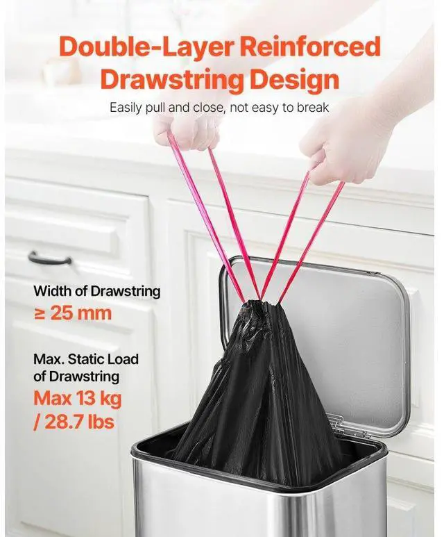 Alt view image 3 of 7 - VEVOR Drawstring Trash Bags Tall Kitchen Bags 30 Gallon 50 Count Garbage Bag