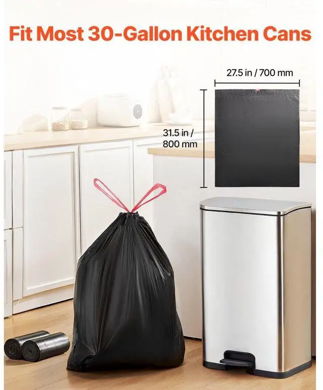 Alt view image 4 of 7 - VEVOR Drawstring Trash Bags Tall Kitchen Bags 30 Gallon 50 Count Garbage Bag