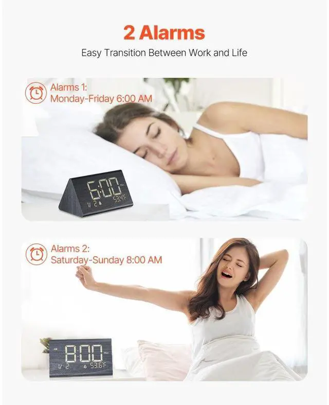 Alt view image 2 of 7 - VEVOR  Digital Alarm Clock with Dual Alarm USB Night Light Desktop Clock Black