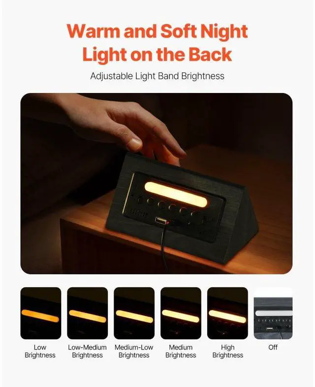 Alt view image 3 of 7 - VEVOR  Digital Alarm Clock with Dual Alarm USB Night Light Desktop Clock Black